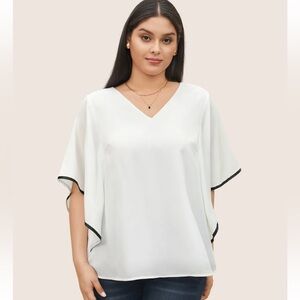 BloomChic Plus SIze 2XL V Neck Contrast Webbing Dolman Sleeve Blouse us18-20